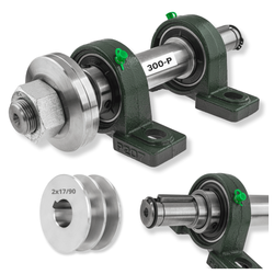 Zestaw bazowy do piły tarczowej (cyrkularki / krajzegi) z mocowaniem 30mm / prawy gwint / 300mm / oparty na łożyskach UCP207 + Koło 2x17/90mm
