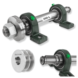 Zestaw bazowy do piły tarczowej (cyrkularki / krajzegi) z mocowaniem 30mm / lewy gwint / 350mm / oparty na łożyskach UCP207 + Koło 2x17/90mm