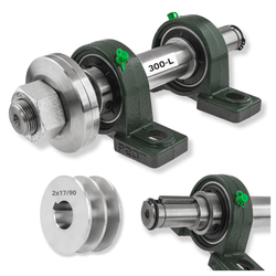 Zestaw bazowy do piły tarczowej (cyrkularki / krajzegi) z mocowaniem 30mm / lewy gwint / 300mm / oparty na łożyskach UCP207 + Koło 2x17/90mm