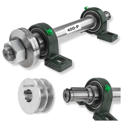 Zestaw bazowy do piły tarczowej (cyrkularki / krajzegi) z mocowaniem 30mm / prawy gwint / 400mm / oparty na łożyskach UCP207 + Koło 2x17/90mm